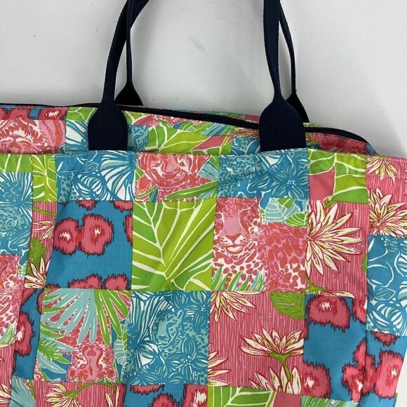 LeSportsSac Lilly Pulitzer Tote Bag Blue Pink Puurrr-fect Patch Handles Zip Top - Picture 4 of 8